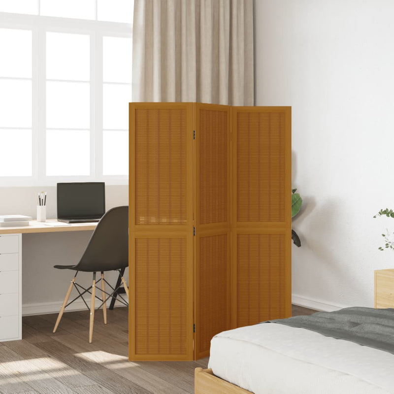 Room Divider 3 Panels Brown Solid Wood Paulownia