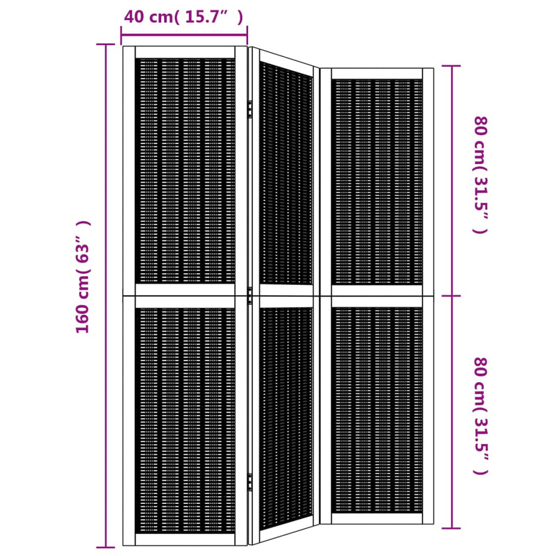 Room Divider 3 Panels Brown Solid Wood Paulownia