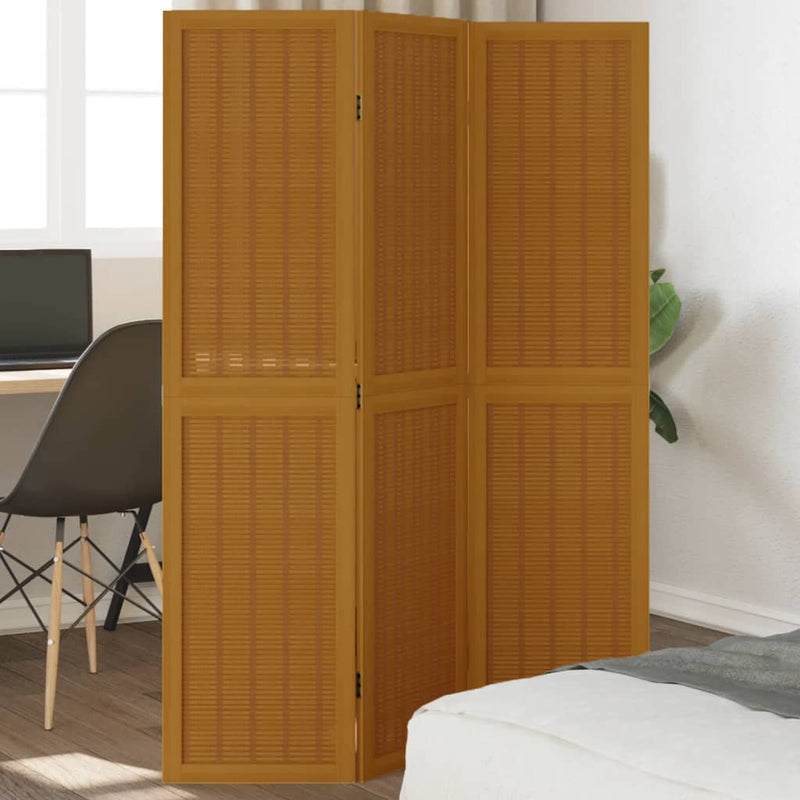 Room Divider 3 Panels Brown Solid Wood Paulownia