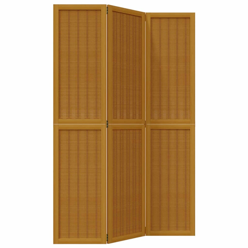 Room Divider 3 Panels Brown Solid Wood Paulownia