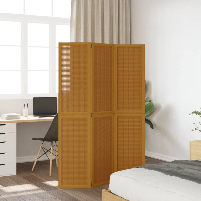 Room Divider 3 Panels Brown Solid Wood Paulownia