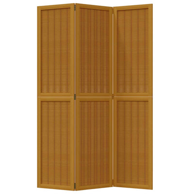 Room Divider 3 Panels Brown Solid Wood Paulownia