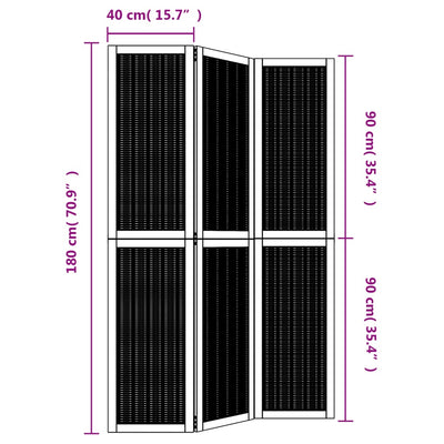 Room Divider 3 Panels Brown Solid Wood Paulownia