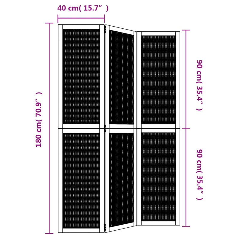 Room Divider 3 Panels Brown Solid Wood Paulownia