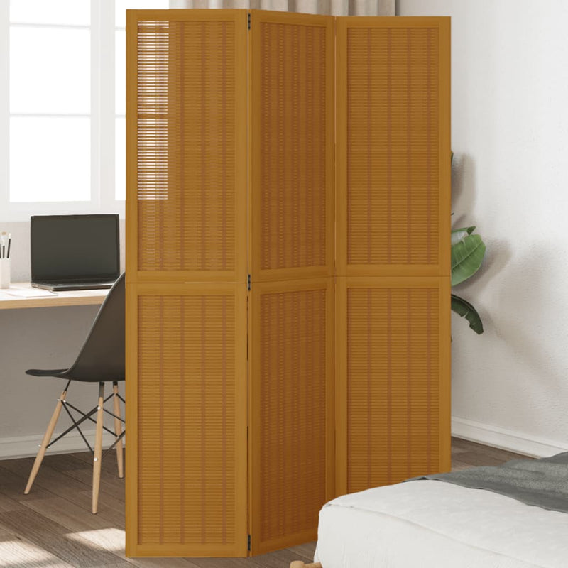 Room Divider 3 Panels Brown Solid Wood Paulownia