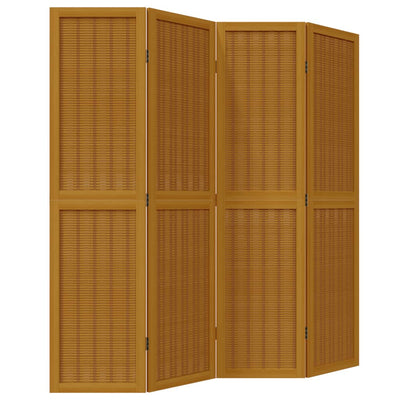 Room Divider 4 Panels Brown Solid Wood Paulownia