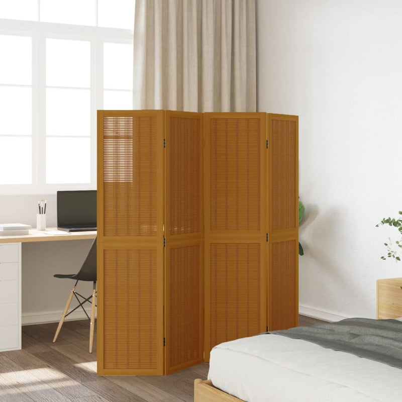 Room Divider 4 Panels Brown Solid Wood Paulownia