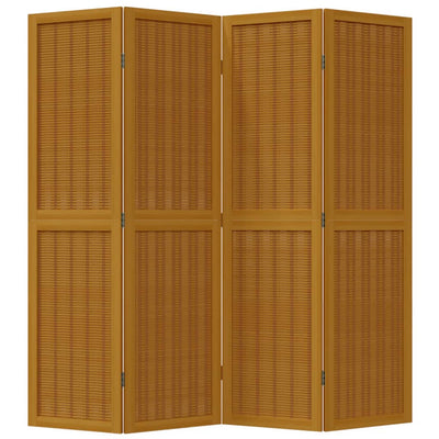 Room Divider 4 Panels Brown Solid Wood Paulownia