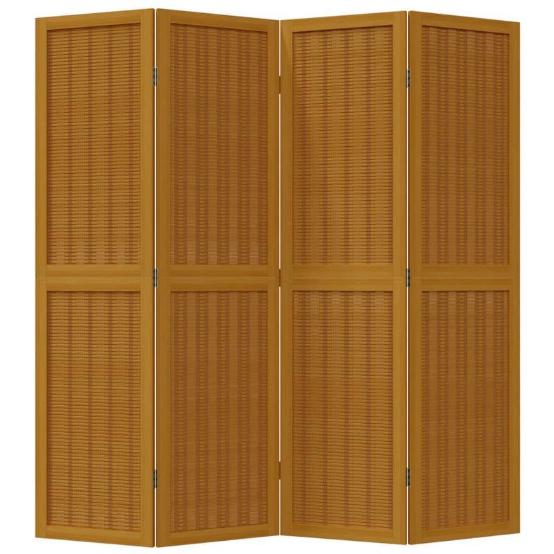 Room Divider 4 Panels Brown Solid Wood Paulownia