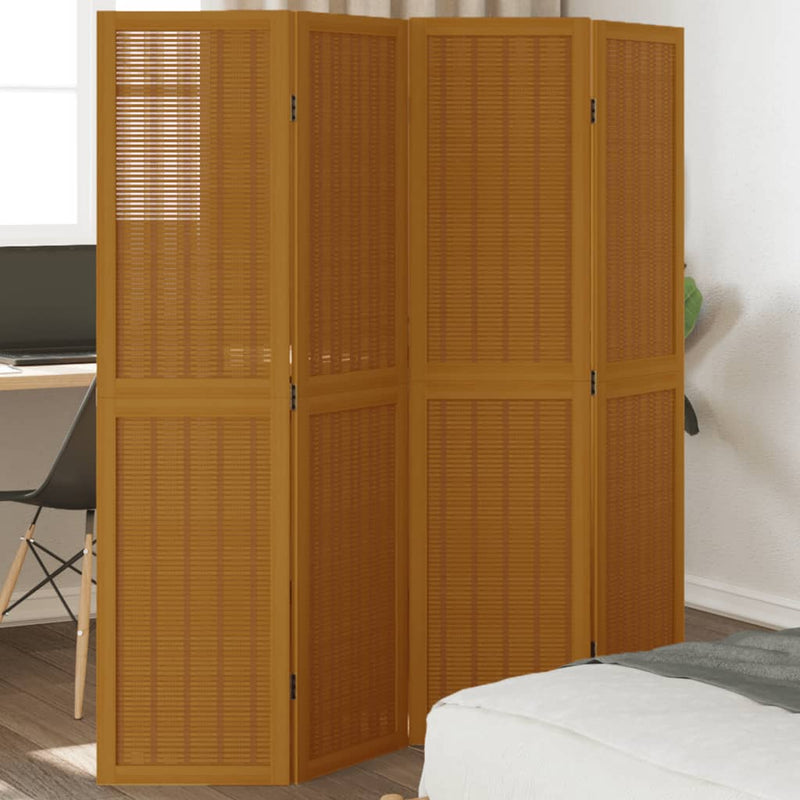 Room Divider 4 Panels Brown Solid Wood Paulownia