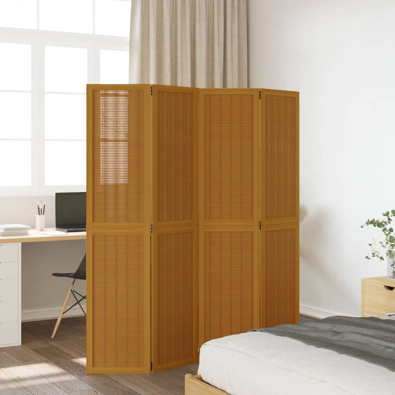 Room Divider 4 Panels Brown Solid Wood Paulownia