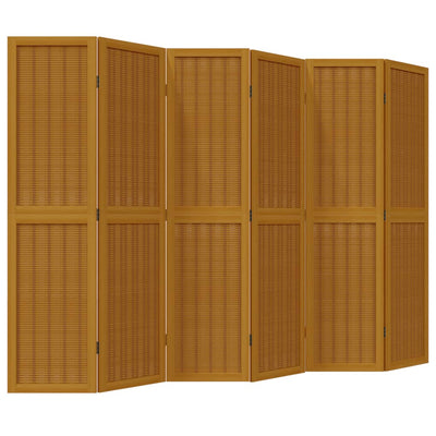 Room Divider 6 Panels Brown Solid Wood Paulownia