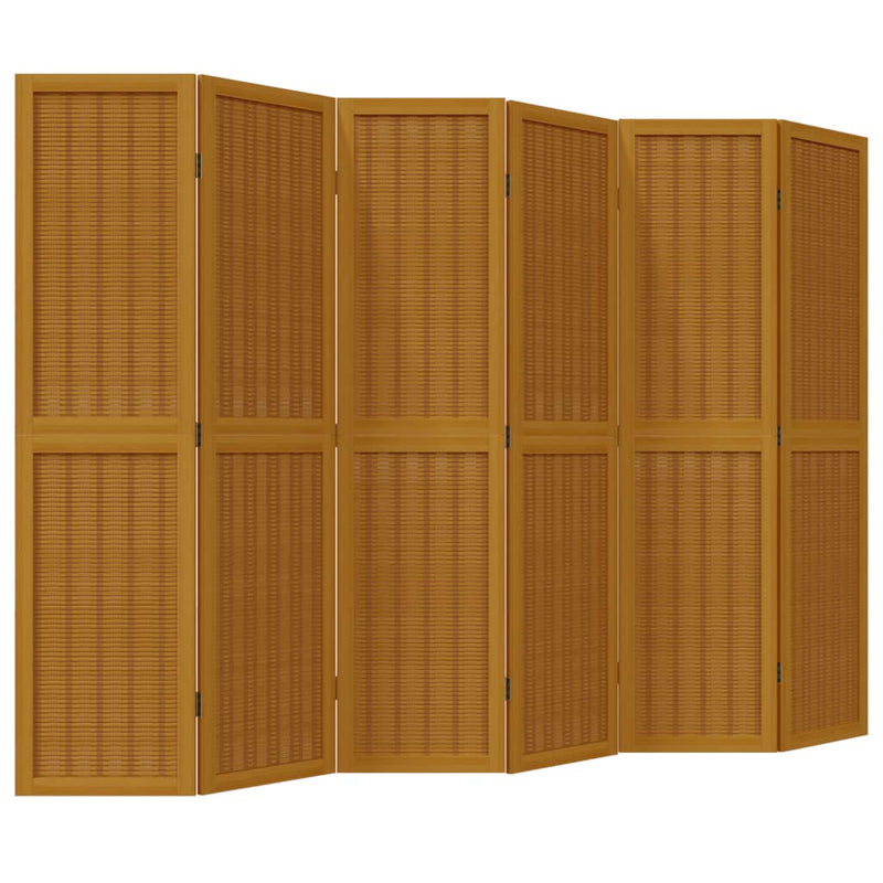 Room Divider 6 Panels Brown Solid Wood Paulownia