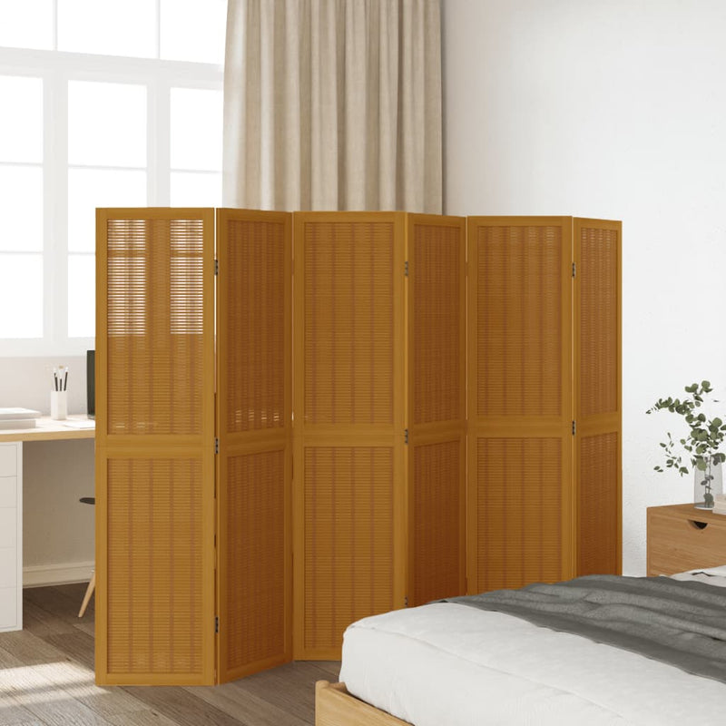 Room Divider 6 Panels Brown Solid Wood Paulownia