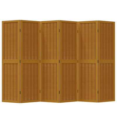 Room Divider 6 Panels Brown Solid Wood Paulownia