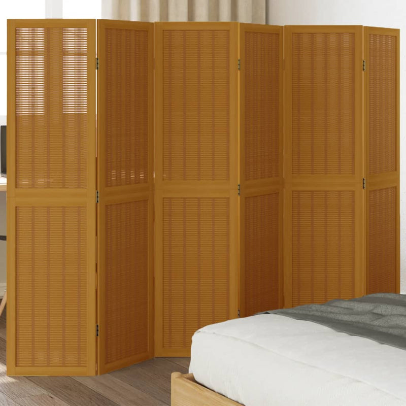 Room Divider 6 Panels Brown Solid Wood Paulownia