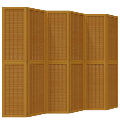 Room Divider 6 Panels Brown Solid Wood Paulownia