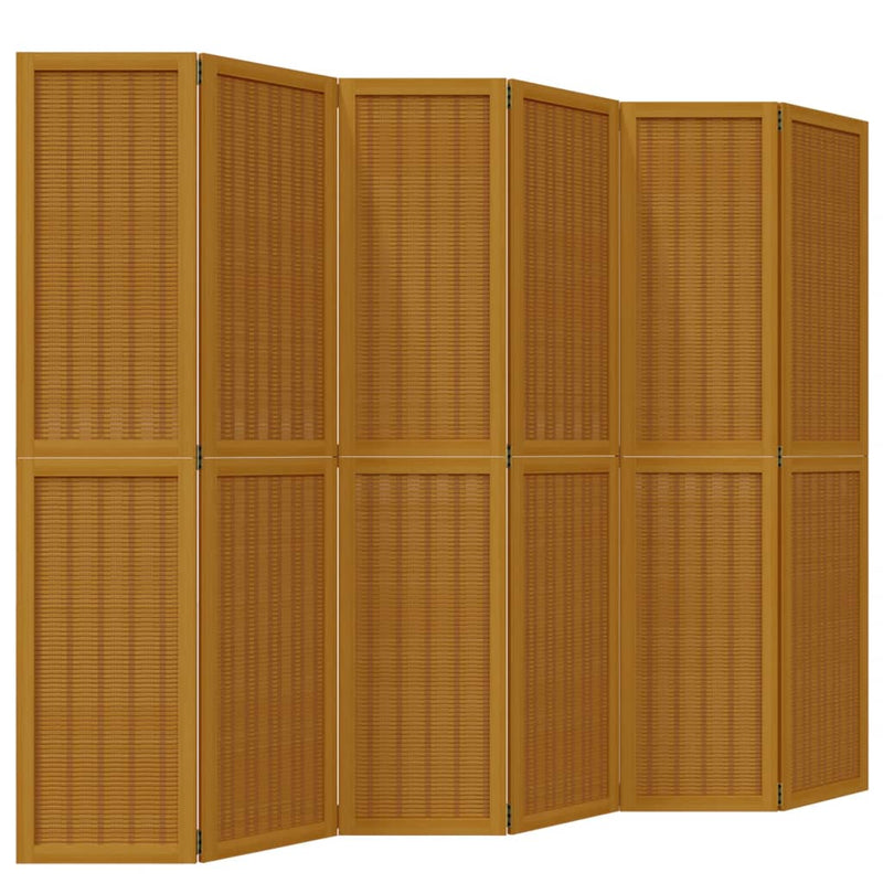 Room Divider 6 Panels Brown Solid Wood Paulownia