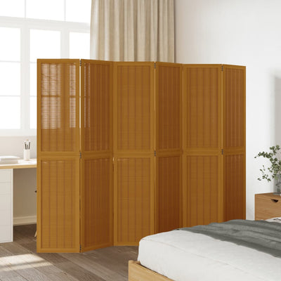 Room Divider 6 Panels Brown Solid Wood Paulownia