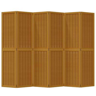 Room Divider 6 Panels Brown Solid Wood Paulownia