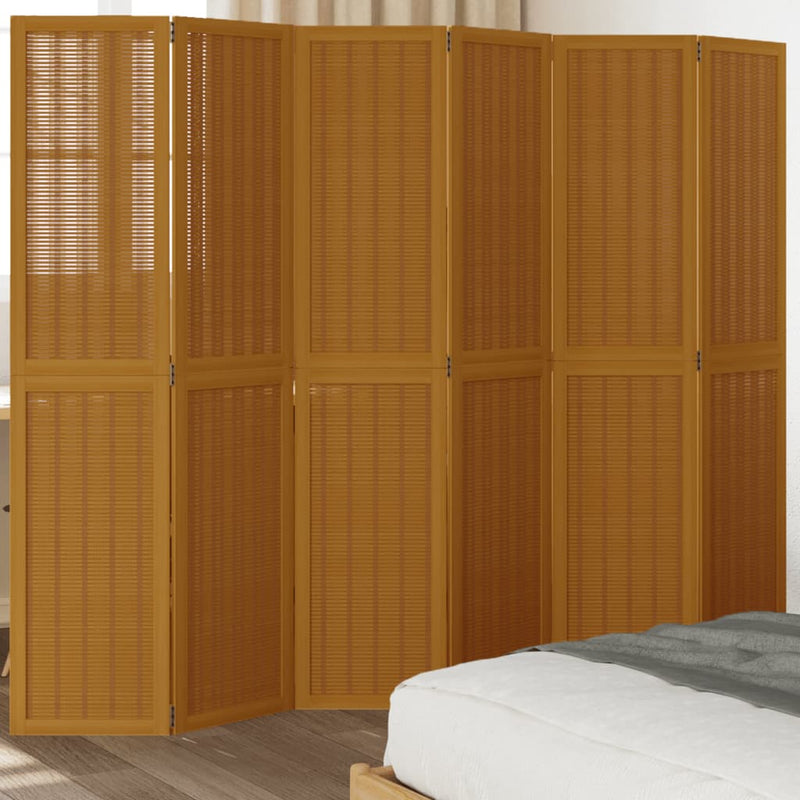 Room Divider 6 Panels Brown Solid Wood Paulownia