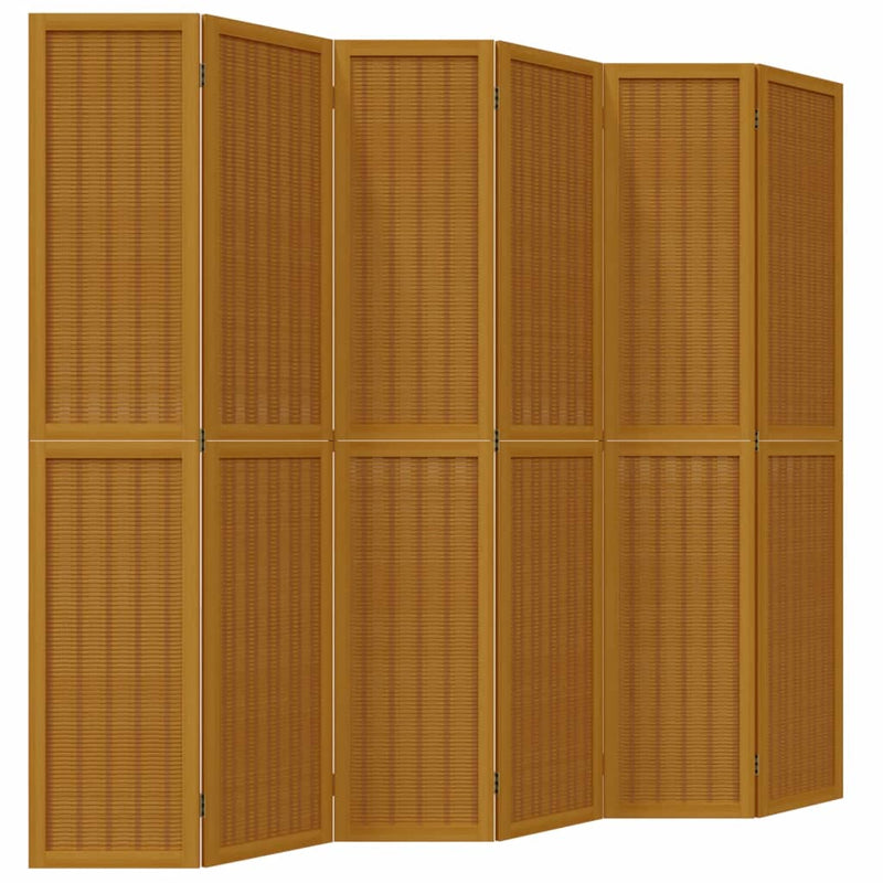 Room Divider 6 Panels Brown Solid Wood Paulownia