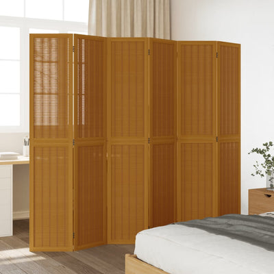 Room Divider 6 Panels Brown Solid Wood Paulownia