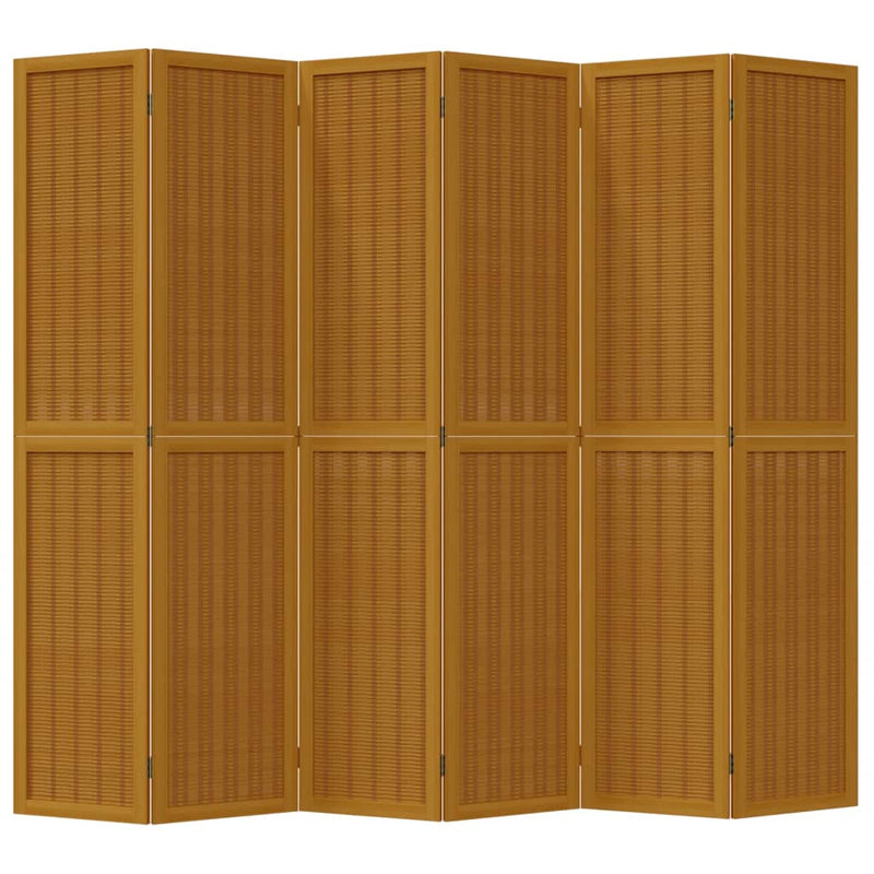 Room Divider 6 Panels Brown Solid Wood Paulownia