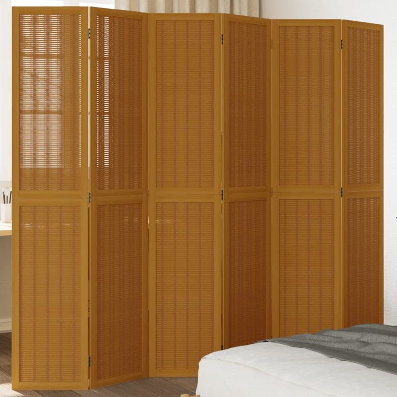 Room Divider 6 Panels Brown Solid Wood Paulownia