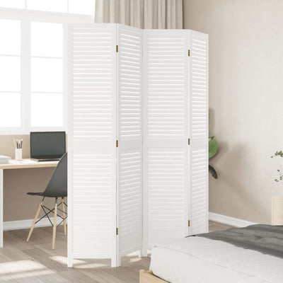 Room Divider 4 Panels White Solid Wood Paulownia