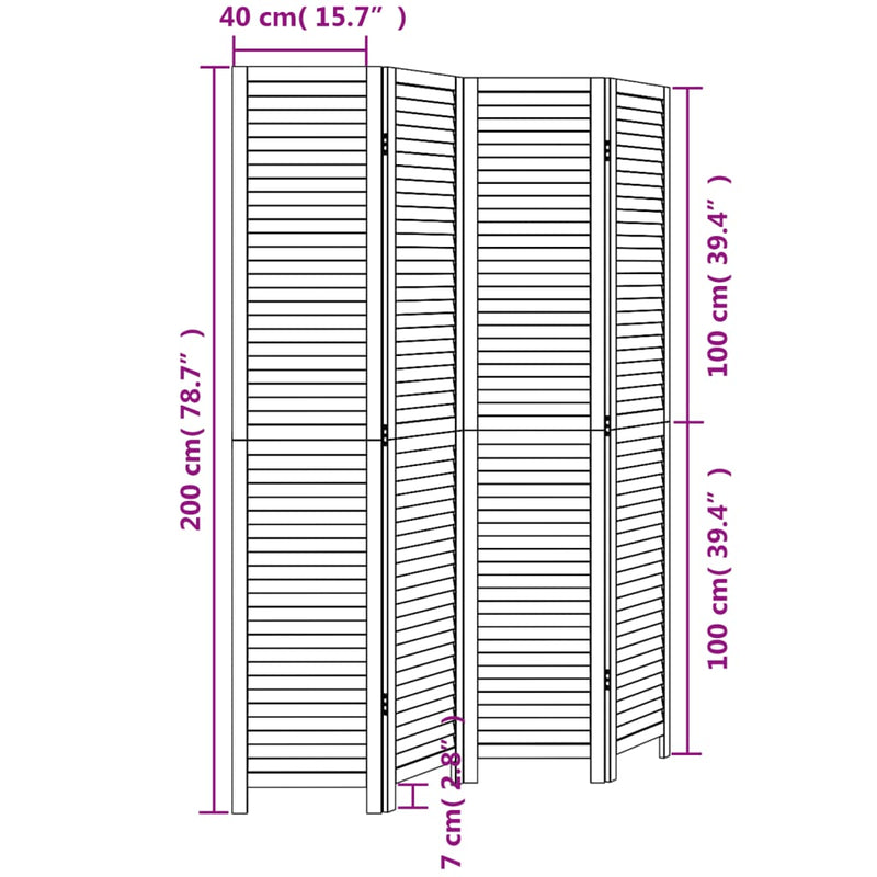 Room Divider 4 Panels White Solid Wood Paulownia