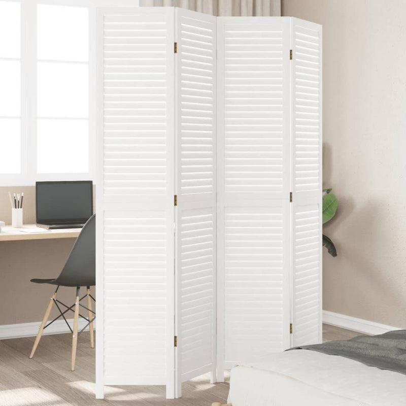 Room Divider 4 Panels White Solid Wood Paulownia