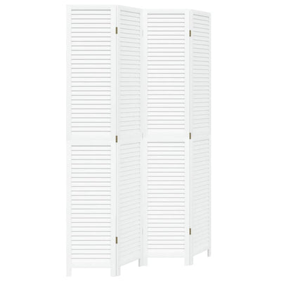 Room Divider 4 Panels White Solid Wood Paulownia