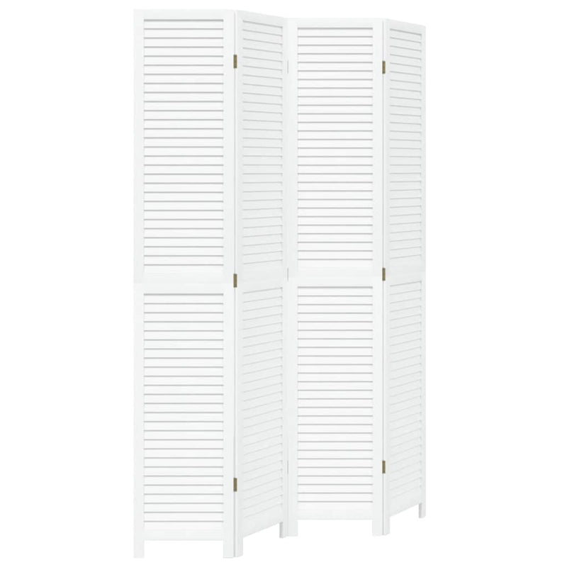 Room Divider 4 Panels White Solid Wood Paulownia