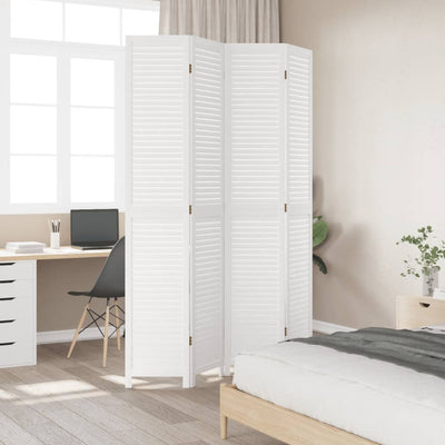 Room Divider 4 Panels White Solid Wood Paulownia