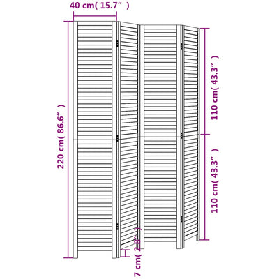 Room Divider 4 Panels White Solid Wood Paulownia