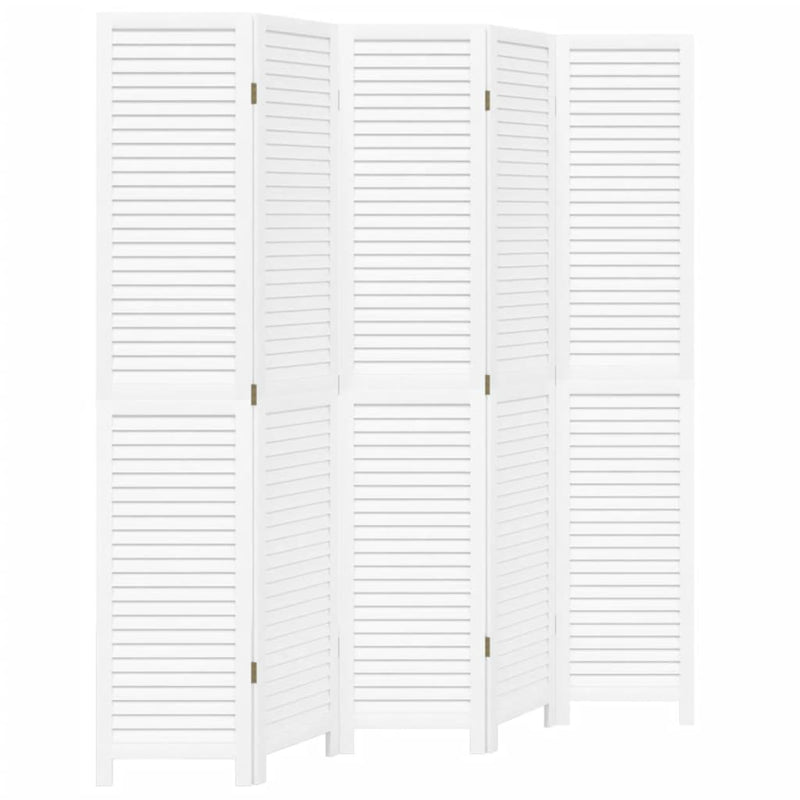 Room Divider 5 Panels White Solid Wood Paulownia