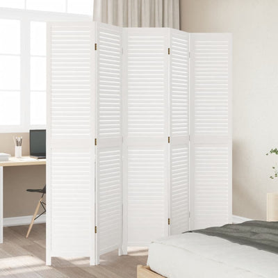 Room Divider 5 Panels White Solid Wood Paulownia