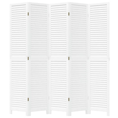 Room Divider 5 Panels White Solid Wood Paulownia