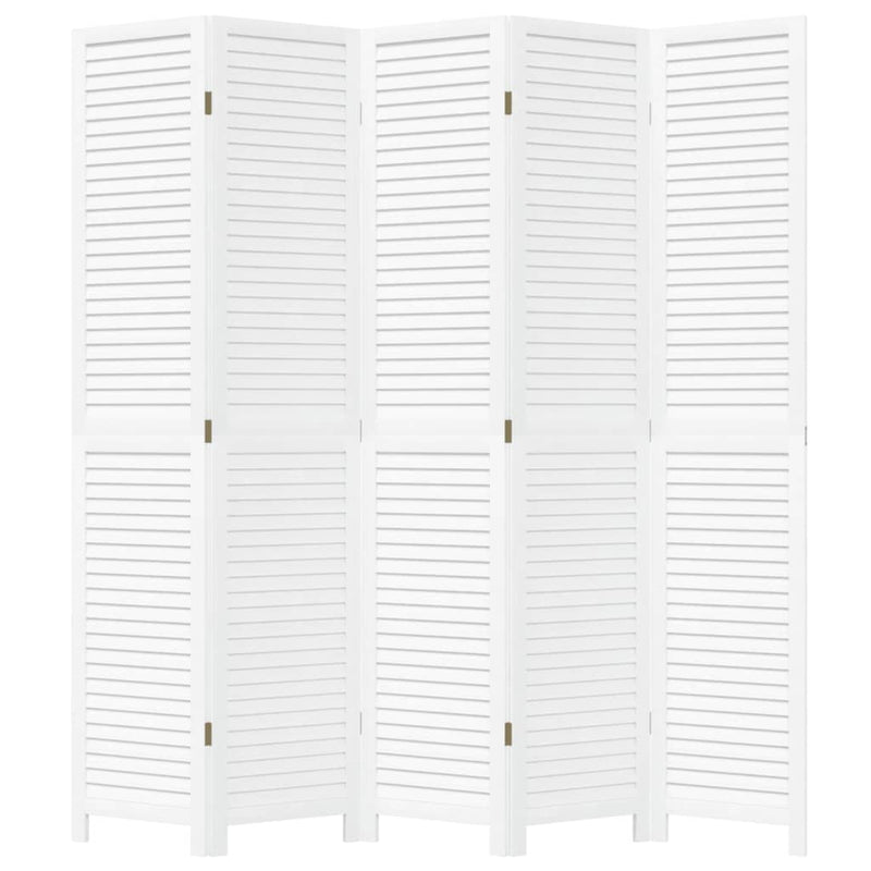 Room Divider 5 Panels White Solid Wood Paulownia