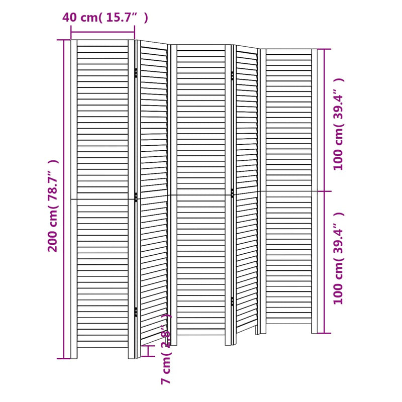 Room Divider 5 Panels White Solid Wood Paulownia