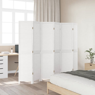 Room Divider 6 Panels White Solid Wood Paulownia