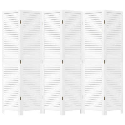 Room Divider 6 Panels White Solid Wood Paulownia