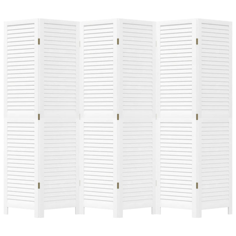 Room Divider 6 Panels White Solid Wood Paulownia