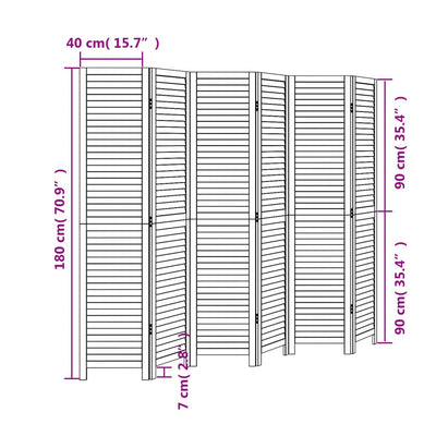 Room Divider 6 Panels White Solid Wood Paulownia