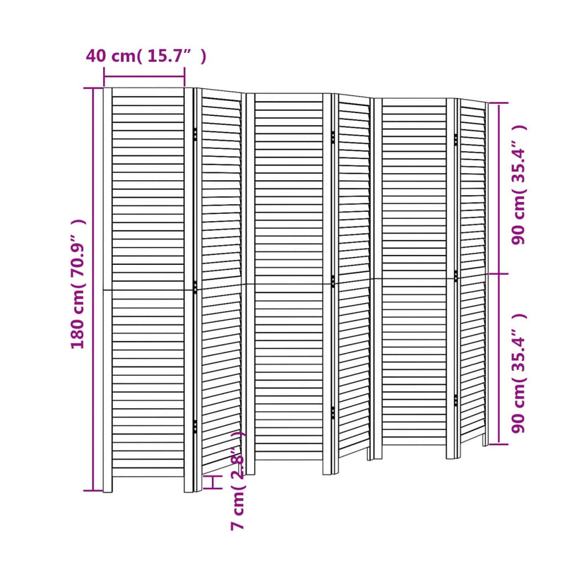 Room Divider 6 Panels White Solid Wood Paulownia