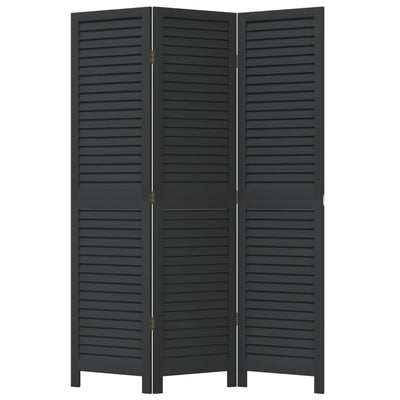 Room Divider 3 Panels Black Solid Wood Paulownia