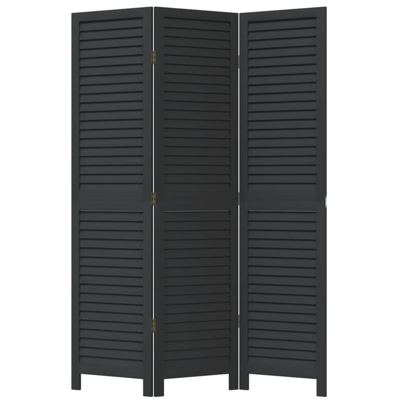 Room Divider 3 Panels Black Solid Wood Paulownia