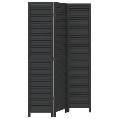 Room Divider 3 Panels Black Solid Wood Paulownia