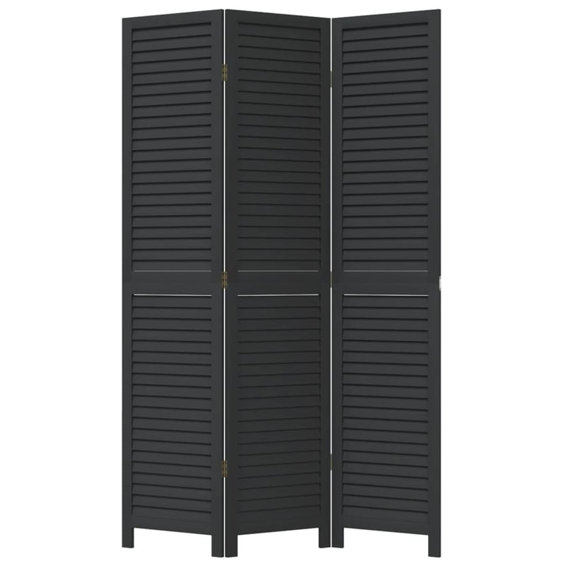 Room Divider 3 Panels Black Solid Wood Paulownia